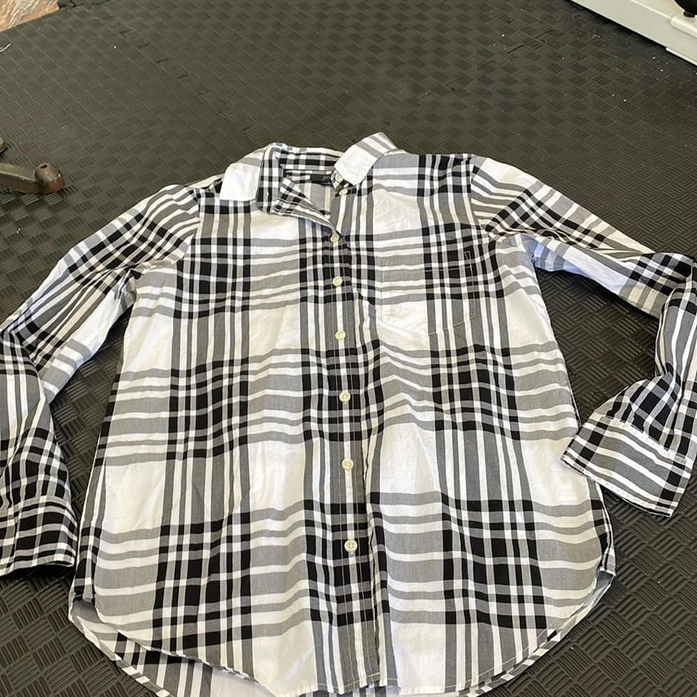 J crew button down long sleeve black and white checkered shirt size small